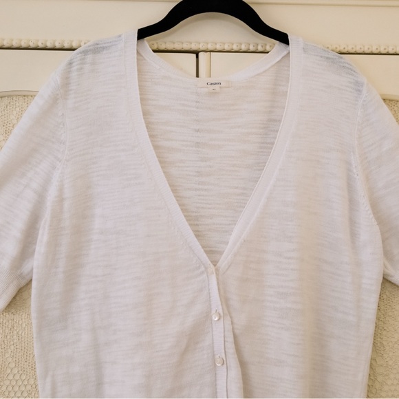 Caslon White Short Sleeve Cotton Cardigan - Picture 3 of 5